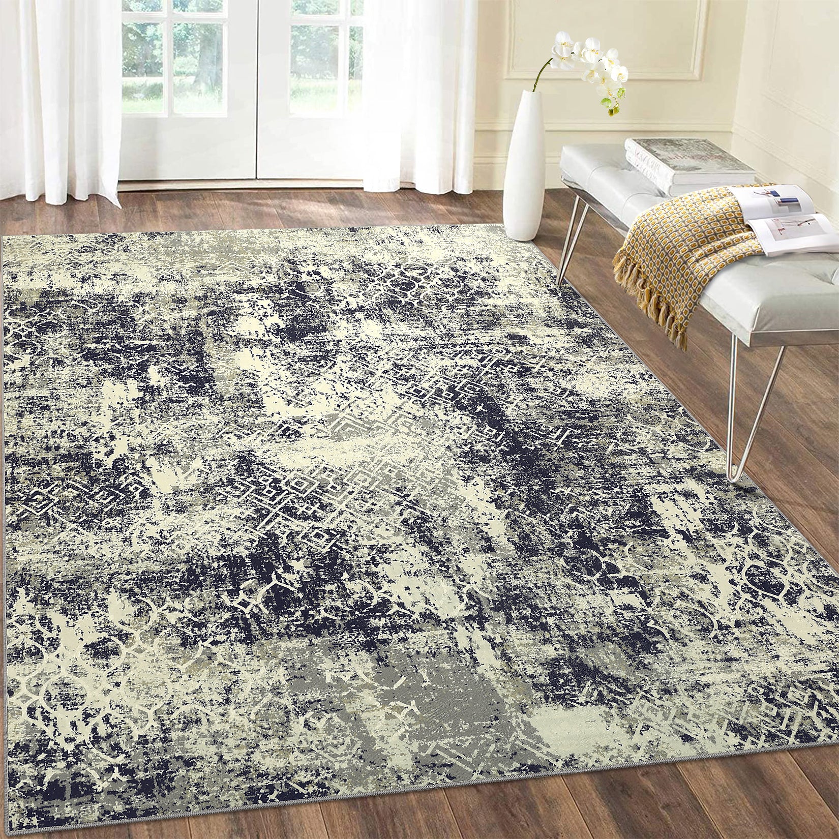 Garvee Large Area Rug 10x13 Abstract Rug Machine Washable Area Rug Non Slip Low Pile Rugs Lightweight Rug for Bedroom Living Room