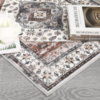 Garvee Rug 5x7 Living Room Rug Washable Rugs for Bedroom Ultra-Soft Indoor Kitchen Rug Vintage Floral Distressed Carpet Non Slip Backing Foldable Thin Rug for Dining Nursery Dorm Office Rust