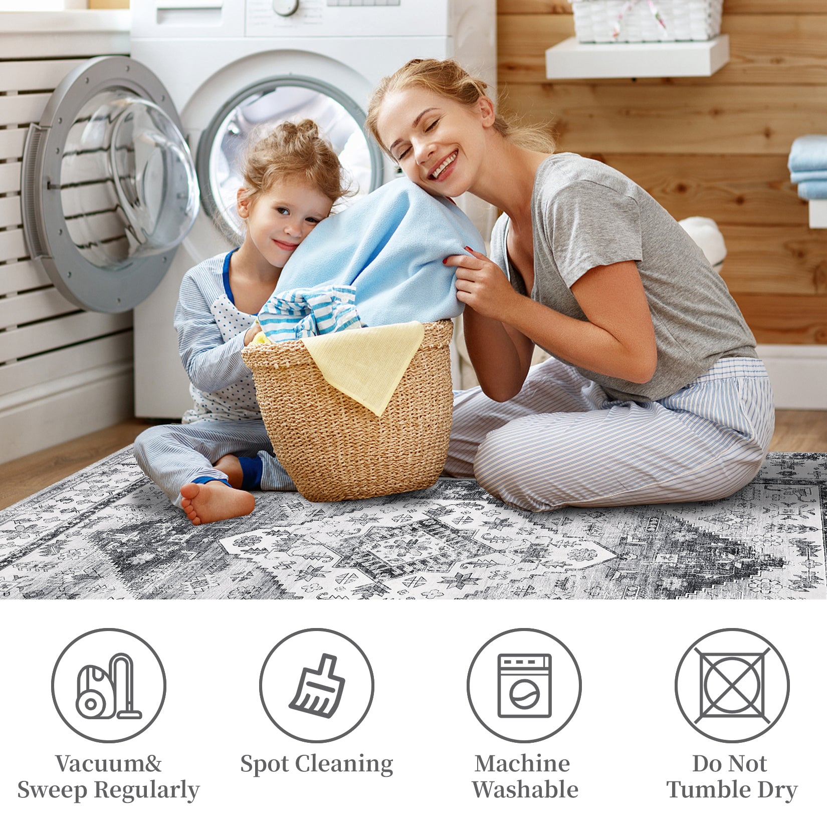 Garvee Washable Rug 8x10 Area Rugs for Living Room Vintage Large Area Rug Ultra-Soft Indoor Carpet Non Slip Foldable Thin Rug Oriental Distressed Throw Carpet for Bedroom Nursery Home Office Grey