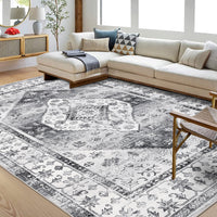 Garvee Washable Rug 8x10 Area Rugs for Living Room Vintage Large Area Rug Ultra-Soft Indoor Carpet Non Slip Foldable Thin Rug Oriental Distressed Throw Carpet for Bedroom Nursery Home Office Grey
