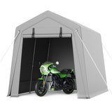 Garvee 7'x10' Portable Carport with Rolled-Up Zipper Door - Waterproof Garage for Motorcycle, Bike & Firewood Storage, Grey - Gray