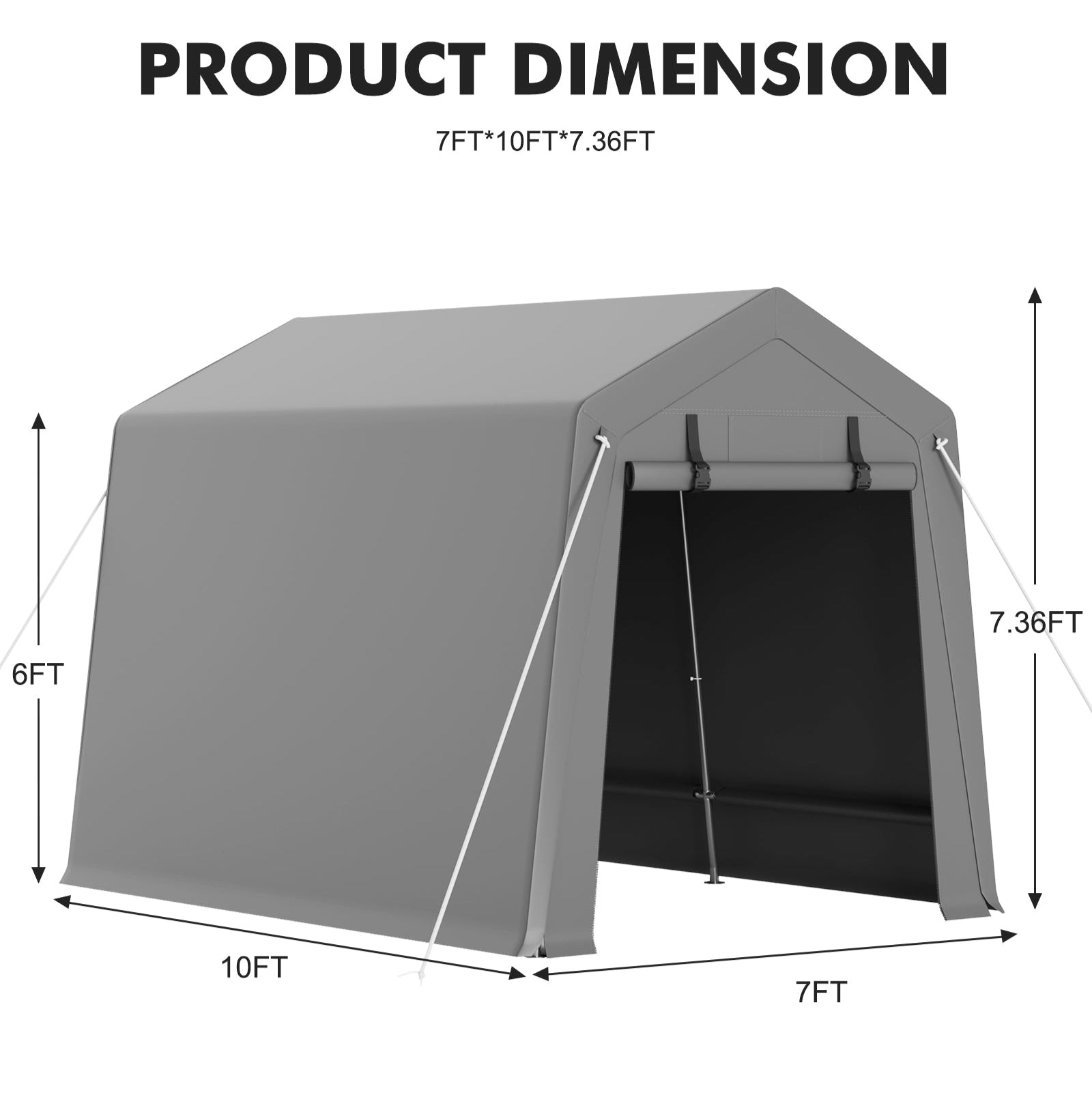 Garvee 7'x10' Portable Carport with Rolled-Up Zipper Door - Waterproof