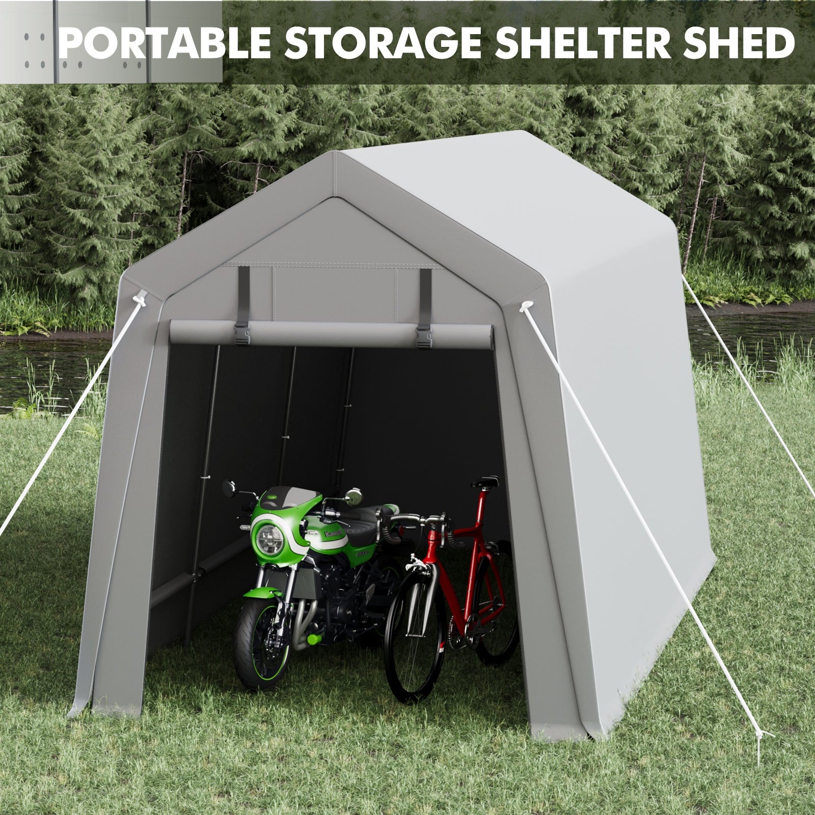 Garvee 7'x12' Portable Carport with Rolled-Up Zipper Door - Waterproof