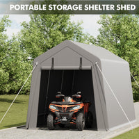 Garvee 10'x15' Portable Carport with Rolled-Up Zipper Door - Waterproof Garage for Motorcycle, Bike & Firewood Storage, Grey