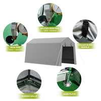 Garvee 10'x15' Portable Carport with Rolled-Up Zipper Door - Waterproof Garage for Motorcycle, Bike & Firewood Storage, Grey