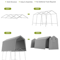 Garvee 10'x15' Portable Carport with Rolled-Up Zipper Door - Waterproof Garage for Motorcycle, Bike & Firewood Storage, Grey