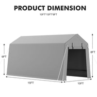 Garvee 10'x15' Portable Carport with Rolled-Up Zipper Door - Waterproof Garage for Motorcycle, Bike & Firewood Storage, Grey