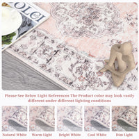 Garvee Washable Rugs 10x13 Rugs for Living Room Vintage Floral Carpet Non-Slip Bedroom Rug Soft Low Pile Indoor Distressed Floor Carpet, Pink