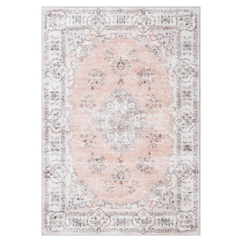 Garvee Washable Rugs 10x13 Rugs for Living Room Vintage Floral Carpet Non-Slip Bedroom Rug Soft Low Pile Indoor Distressed Floor Carpet, Pink