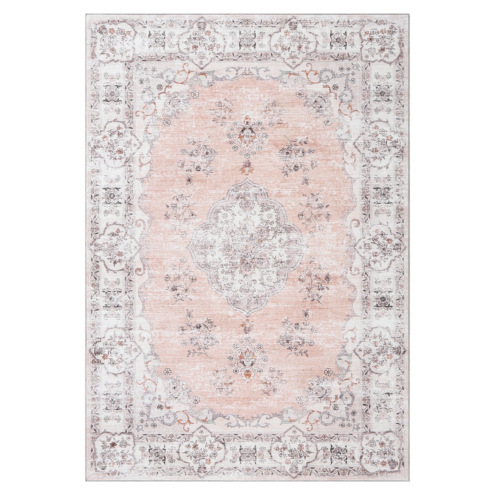 Garvee Washable Rugs 10x13 Rugs for Living Room Vintage Floral Carpet Non-Slip Bedroom Rug Soft Low Pile Indoor Distressed Floor Carpet, Pink