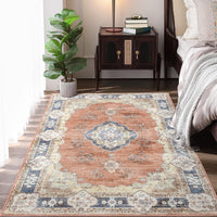 Garvee Large Area Rug 10x13 Washable Rug Vintage Floral Rug Non Slip Low Pile Distressed Rug Stain Resistant Rug Indoor Floor Cover for Living Room Bedroom Office, Orange