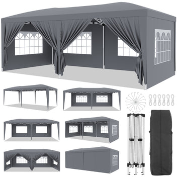 Garvee 10'x20' Outdoor Pop-Up Canopy Tent Waterproof, UV Protection, Adjustable Height, Removable Sidewalls, Easy Assembly for Parties & Events
