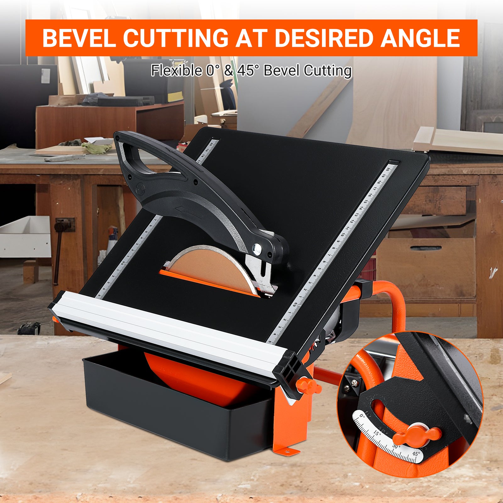 GARVEE 7 Inch Wet Tile Saw With 3450 RPM Motor, Adjustable 0-45