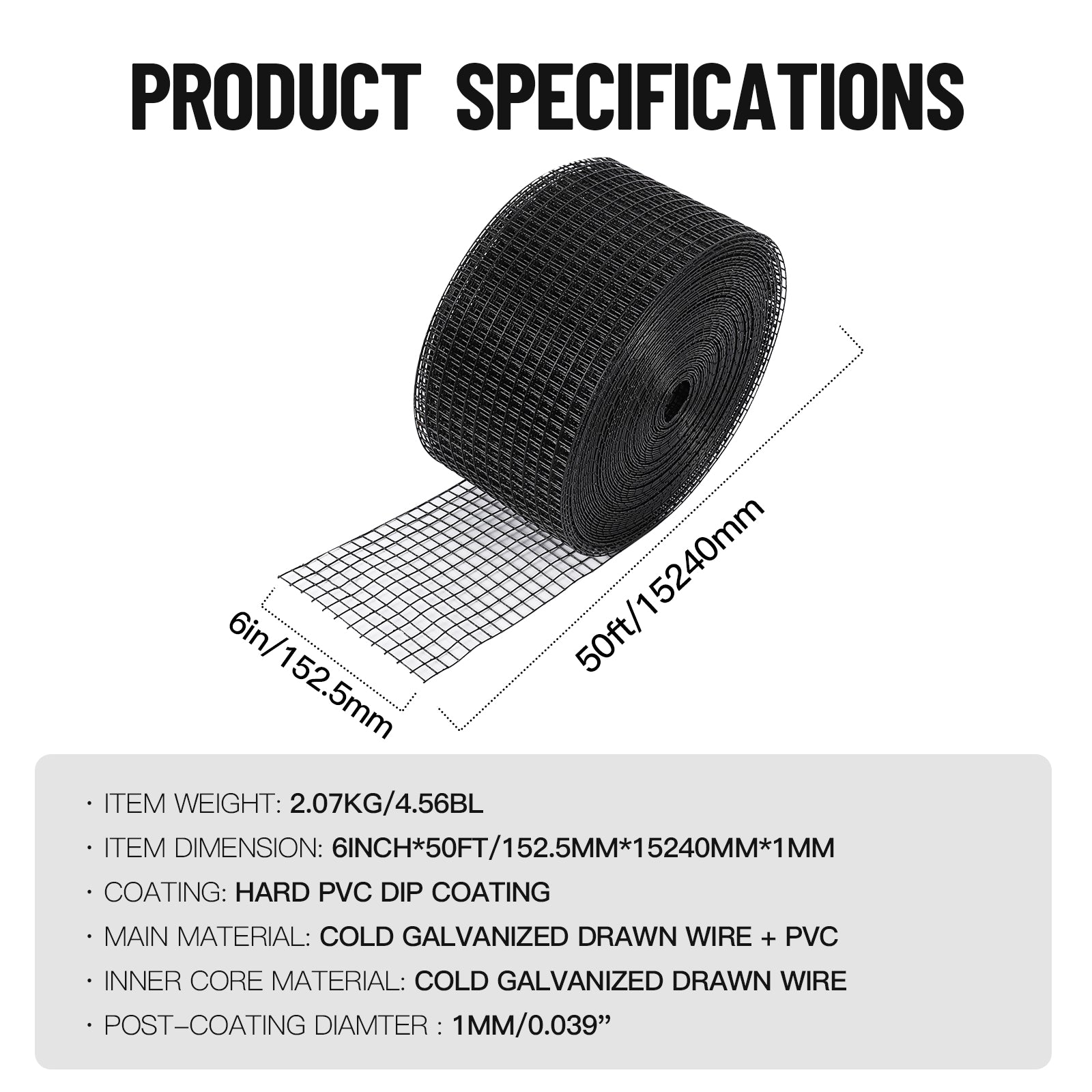 Garvee 6x50ft Bird Mesh Guard Livestock Chicken& Solar Panel Fencing – Galvanized Steel Wire Screen with PVC Coating, Durable & Easy to Install