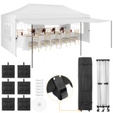 Garvee 10x20 Pop Up Canopy Tent with Awning, 10x20 Tents with 5 Removable Sidewalls, Commercial Heavy Duty Canopy Tents for Parties with Roller Bag, Upgraded Thickened Legs, 6 Sand Bags, White - White