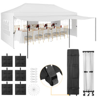 Garvee 10x20 Pop Up Canopy Tent with Awning, 10x20 Tents with 5 Removable Sidewalls, Commercial Heavy Duty Canopy Tents for Parties with Roller Bag, Upgraded Thickened Legs, 6 Sand Bags, White