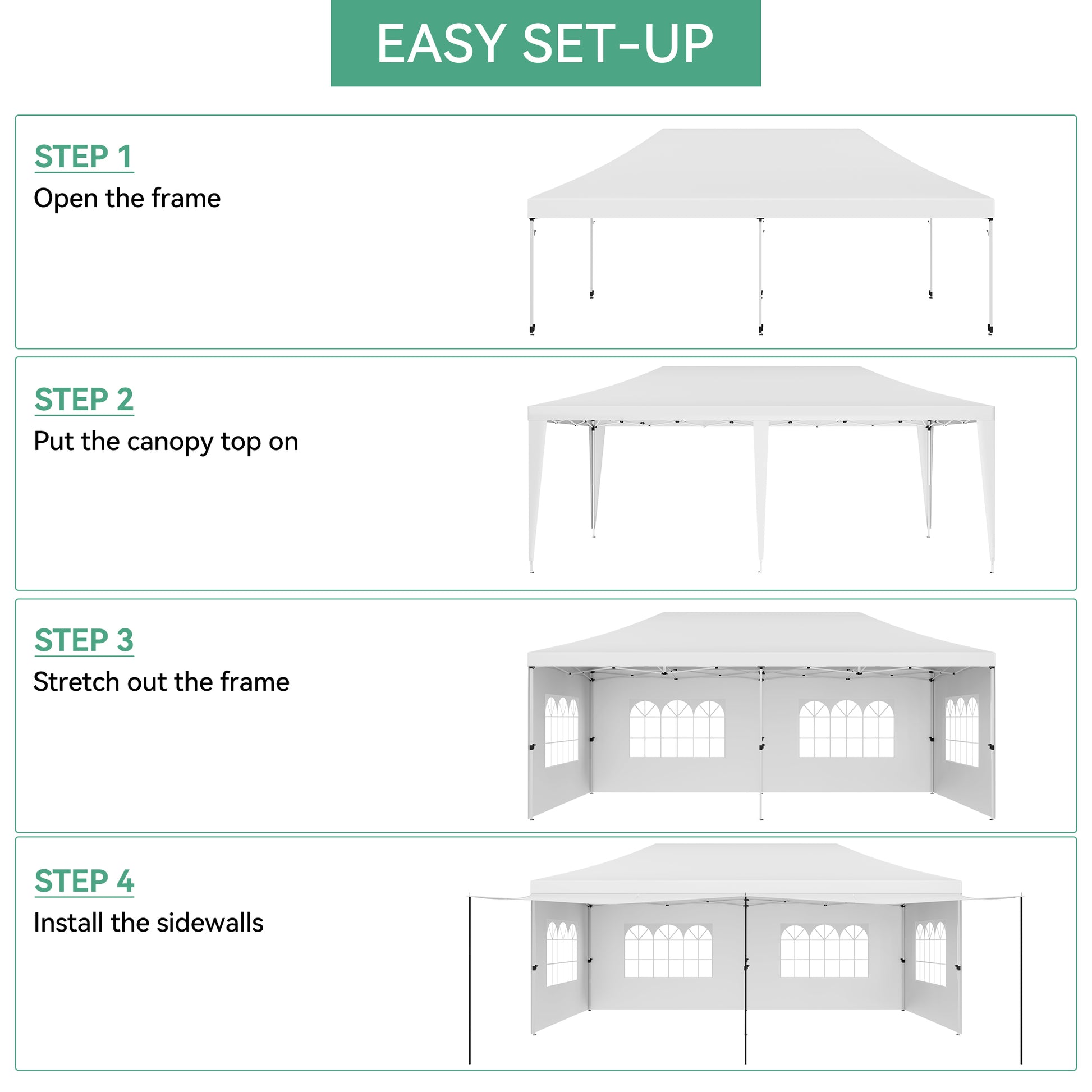 Garvee 10x20 Pop Up Canopy Tent with Awning, 10x20 Tents with 5 Removable Sidewalls, Commercial Heavy Duty Canopy Tents for Parties with Roller Bag, Upgraded Thickened Legs, 6 Sand Bags, White