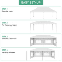 Garvee 10x20 Pop Up Canopy Tent with Awning, 10x20 Tents with 5 Removable Sidewalls, Commercial Heavy Duty Canopy Tents for Parties with Roller Bag, Upgraded Thickened Legs, 6 Sand Bags, White