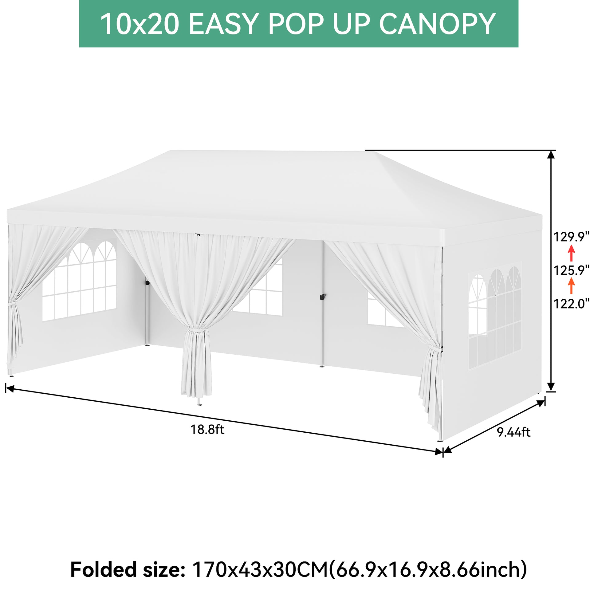 Garvee 10x20 Pop Up Canopy Tent with Awning, 10x20 Tents with 5 Removable Sidewalls, Commercial Heavy Duty Canopy Tents for Parties with Roller Bag, Upgraded Thickened Legs, 6 Sand Bags, White