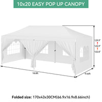 Garvee 10x20 Pop Up Canopy Tent with Awning, 10x20 Tents with 5 Removable Sidewalls, Commercial Heavy Duty Canopy Tents for Parties with Roller Bag, Upgraded Thickened Legs, 6 Sand Bags, White
