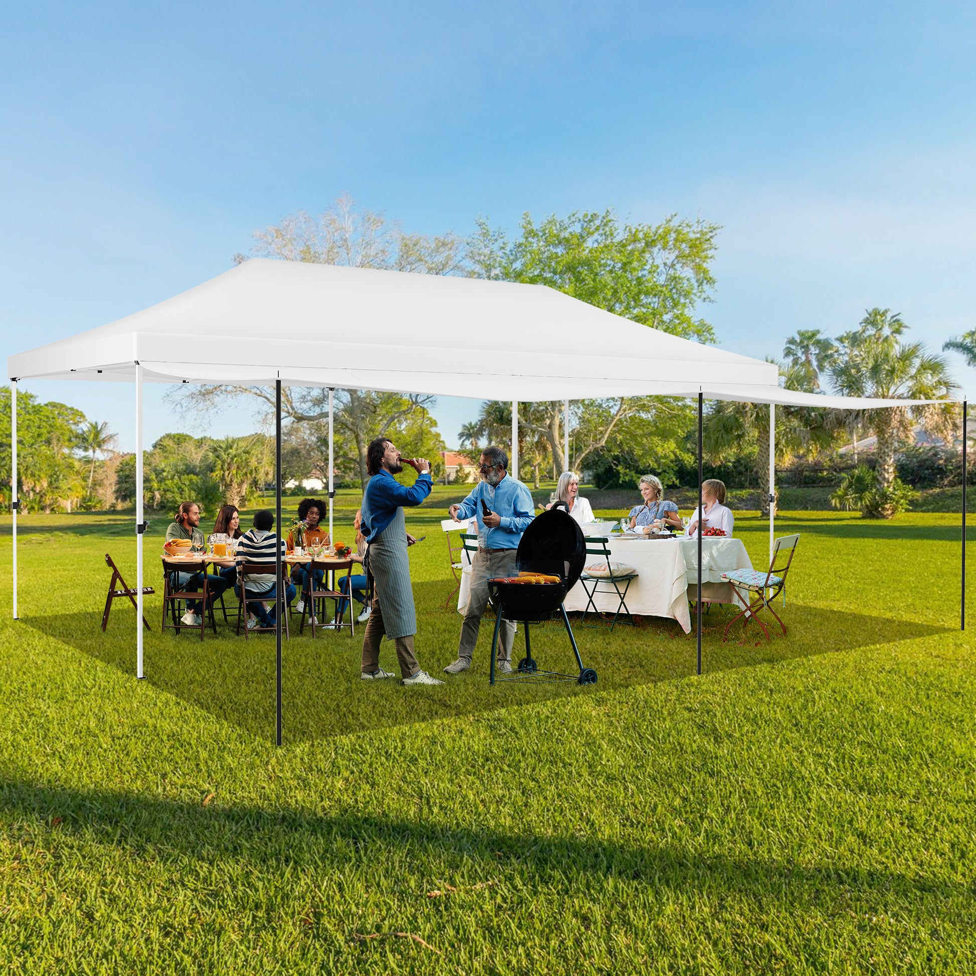 Garvee 10x20 Pop Up Canopy Tent with Awning, 10x20 Tents with 5 Removable Sidewalls, Commercial Heavy Duty Canopy Tents for Parties with Roller Bag, Upgraded Thickened Legs, 6 Sand Bags, White