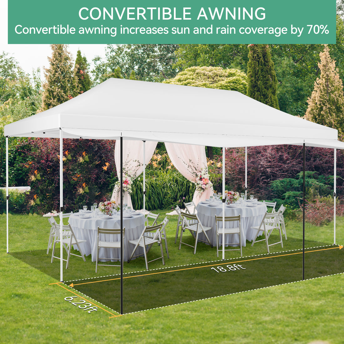 Garvee 10x20 Pop Up Canopy Tent with Awning, 10x20 Tents with 5 Removable Sidewalls, Commercial Heavy Duty Canopy Tents for Parties with Roller Bag, Upgraded Thickened Legs, 6 Sand Bags, White