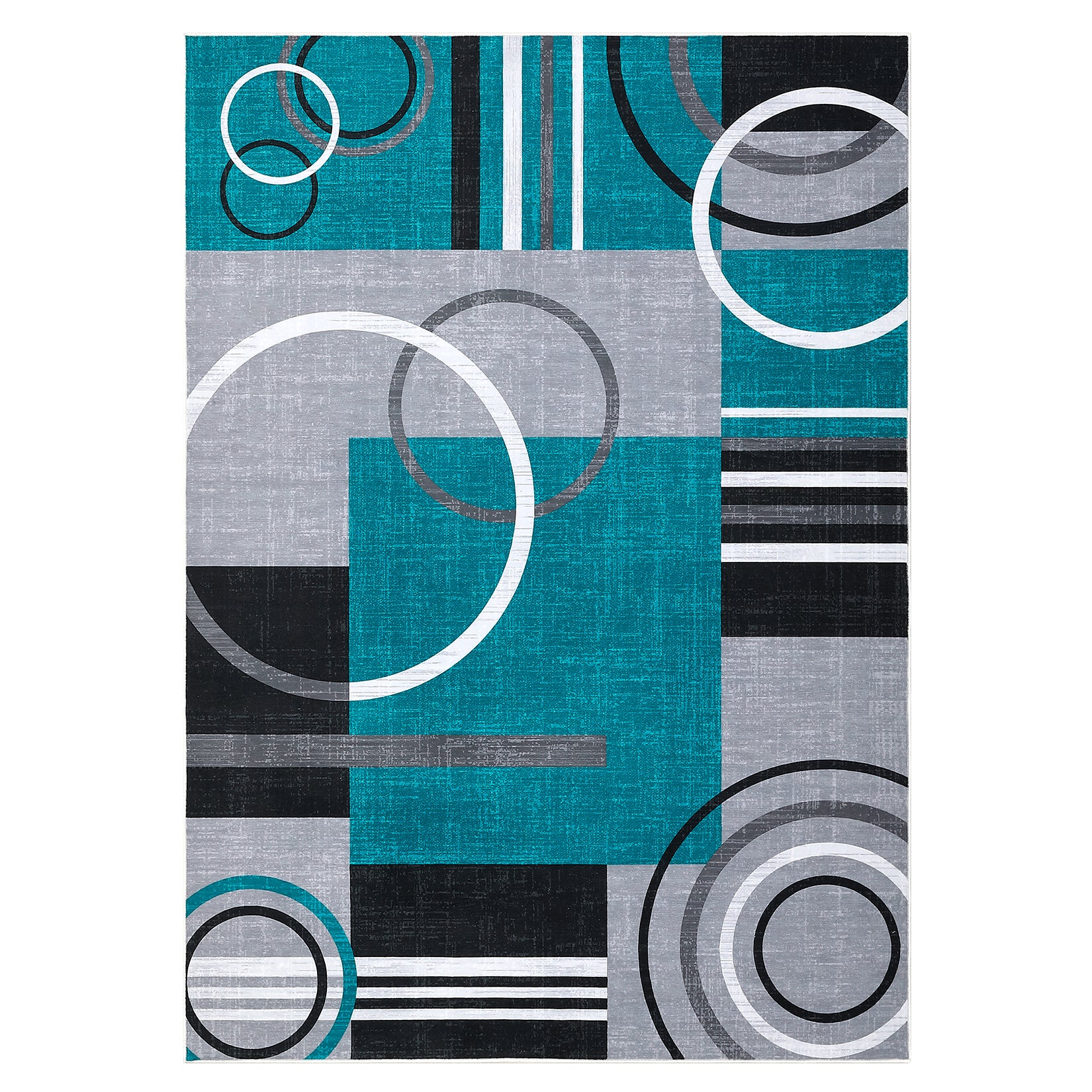 Garvee Modern Turquoise 8x10 Geometric Washable Rug, Non Slip Low Pile Stain Resistant Carpet for Living Room