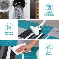 Garvee Modern Turquoise 8x10 Geometric Washable Rug, Non Slip Low Pile Stain Resistant Carpet for Living Room