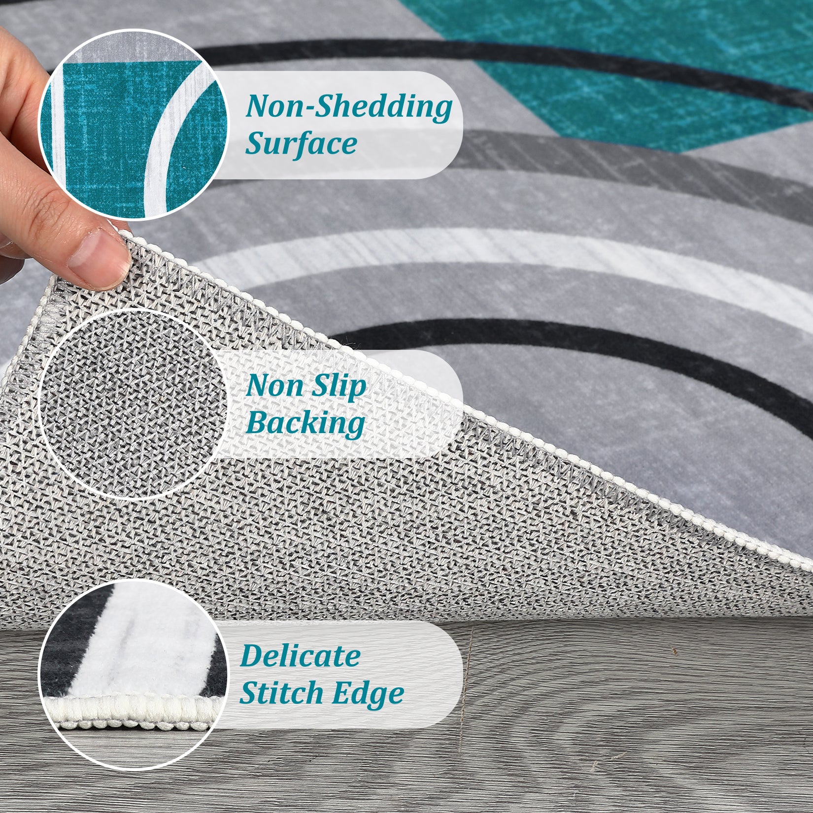 Garvee Modern Turquoise 8x10 Geometric Washable Rug, Non Slip Low Pile Stain Resistant Carpet for Living Room