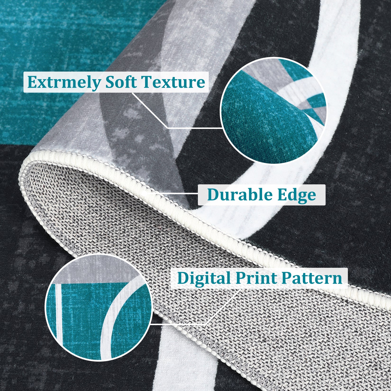 Garvee Modern Turquoise 8x10 Geometric Washable Rug, Non Slip Low Pile Stain Resistant Carpet for Living Room