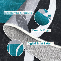 Garvee Modern Turquoise 8x10 Geometric Washable Rug, Non Slip Low Pile Stain Resistant Carpet for Living Room