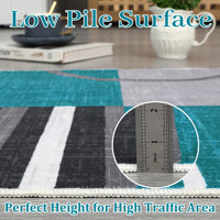 Garvee Modern Turquoise 8x10 Geometric Washable Rug, Non Slip Low Pile Stain Resistant Carpet for Living Room