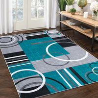 Garvee Modern Turquoise 8x10 Geometric Washable Rug, Non Slip Low Pile Stain Resistant Carpet for Living Room