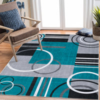 Garvee Modern Turquoise 8x10 Geometric Washable Rug, Non Slip Low Pile Stain Resistant Carpet for Living Room
