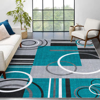 Garvee Modern Turquoise 10x13 Geometric Large Washable Rug, Non Slip Low Pile Stain Resistant Carpet for Living Room