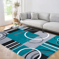 Garvee Modern Turquoise 8x10 Geometric Washable Rug, Non Slip Low Pile Stain Resistant Carpet for Living Room