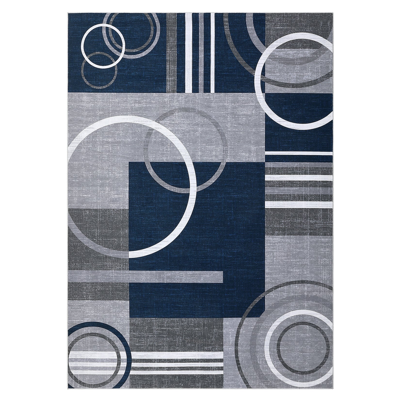 Garvee Modern Navy Blue 5x7 Geometric Washable Rug, Non Slip Low Pile Stain Resistant Carpet for Living Room & Bedroom