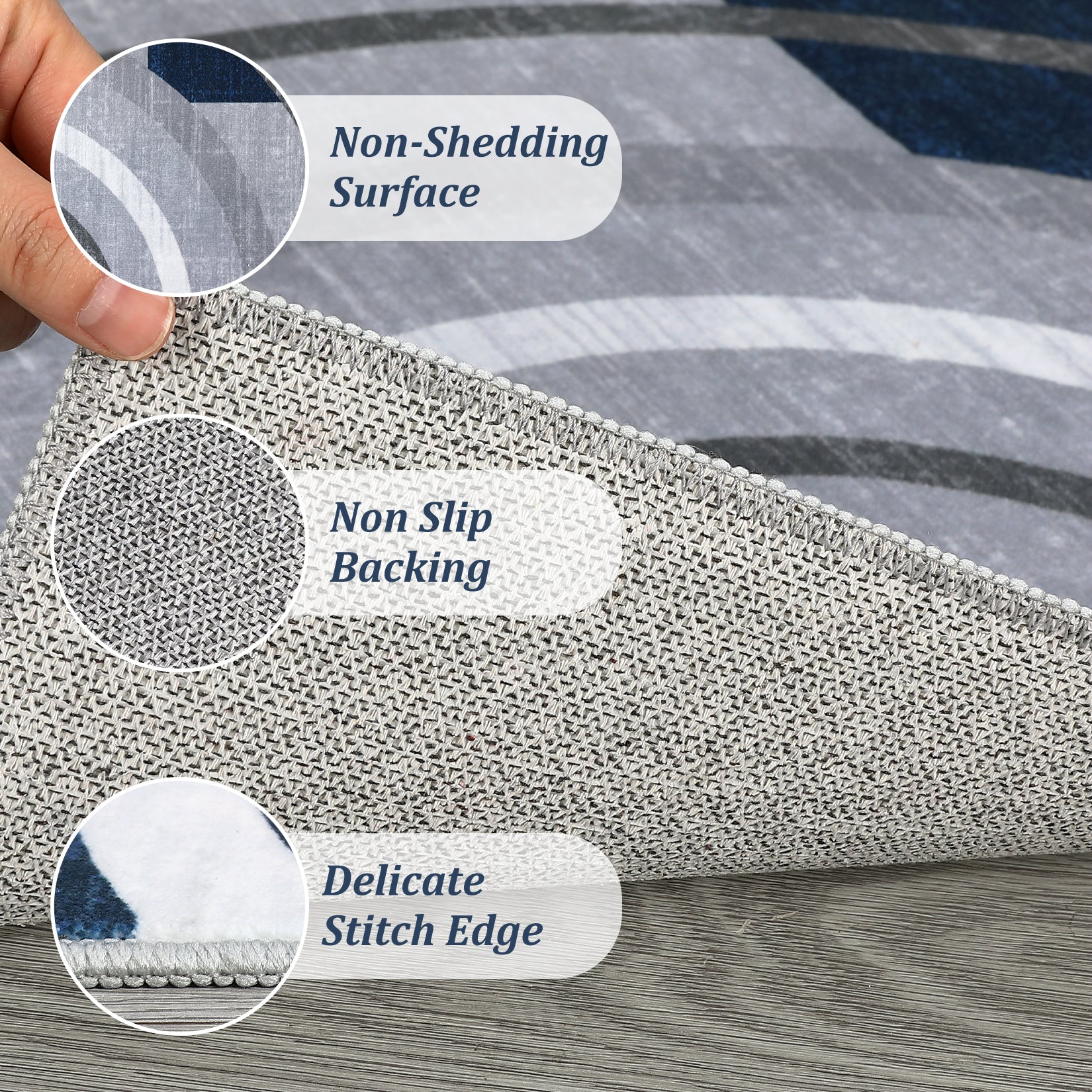 Garvee Modern Navy Blue 2x6 Geometric Washable Rug, Non Slip Low Pile Stain Resistant Carpet for Living Room & Bedroom