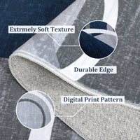 Garvee Modern Navy Blue 2x6 Geometric Washable Rug, Non Slip Low Pile Stain Resistant Carpet for Living Room & Bedroom