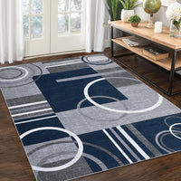 Garvee Modern Navy Blue 9x12 Geometric Washable Rug, Non Slip Low Pile Stain Resistant Carpet for Living Room & Bedroom