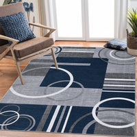 Garvee Modern Navy Blue 9x12 Geometric Washable Rug, Non Slip Low Pile Stain Resistant Carpet for Living Room & Bedroom