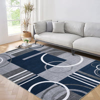 Garvee Modern Navy Blue 9x12 Geometric Washable Rug, Non Slip Low Pile Stain Resistant Carpet for Living Room & Bedroom