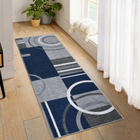 Garvee Modern Navy Blue 2x6 Geometric Washable Rug, Non Slip Low Pile Stain Resistant Carpet for Living Room & Bedroom