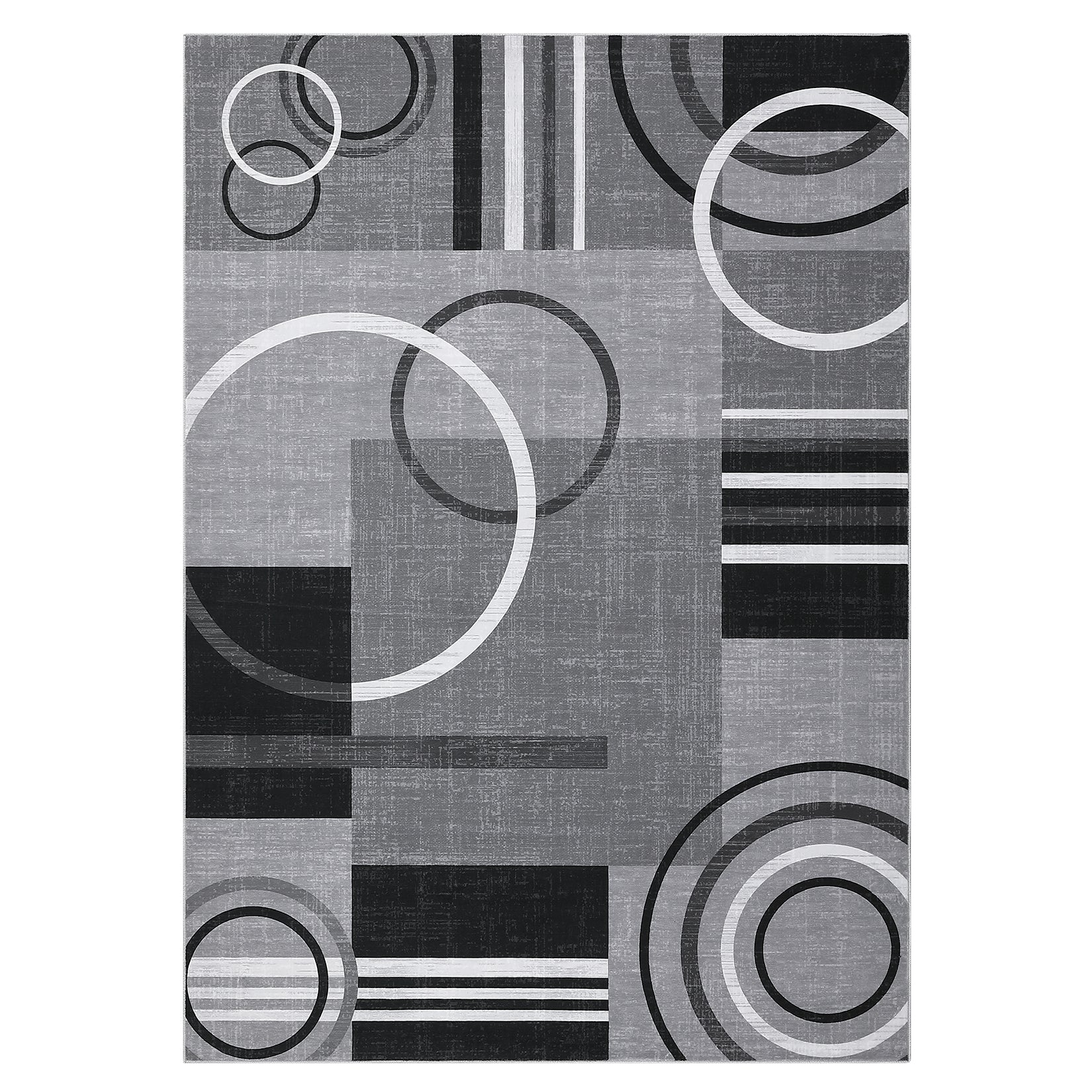 Garvee Modern Grey 9x12 Geometric Washable Large Rug, Non Slip Low Pile Stain Resistant Carpet for Living Room & Bedroom