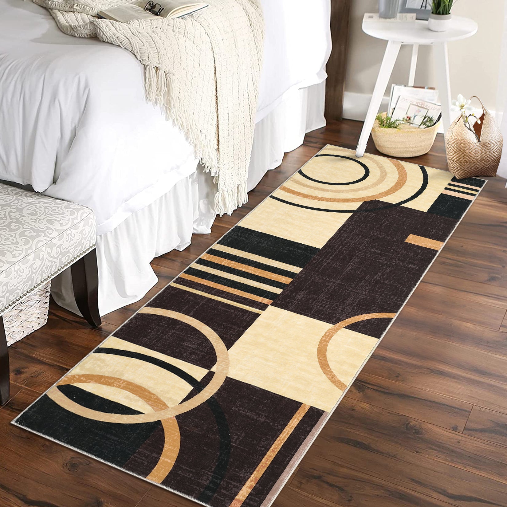 Garvee Modern Brown 2x6 Runner Rugs, Abstract Circle Design Kitchen Rug Non Slip Washable Area Rug Soft Accent Rug Living Room Rug Throw Rugs for Bathroom Bedroom