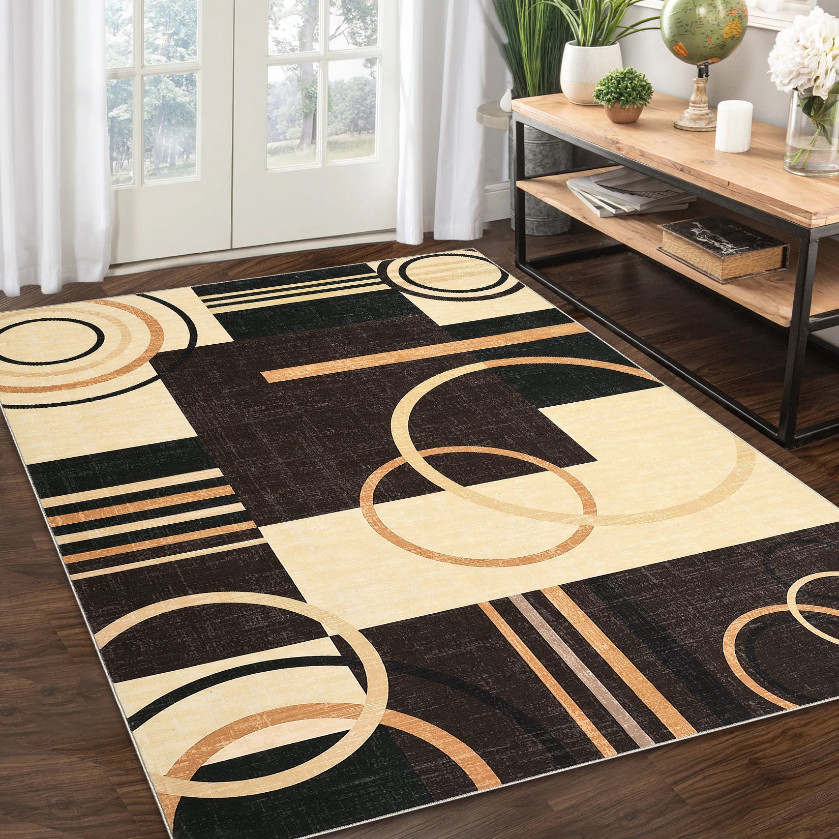 Garvee Modern Brown 8x10 Machine Washable Large Area Rug, Geometric Rug Non Slip Soft Rug Living Room Rug Accent Throw Rugs for Dining Room