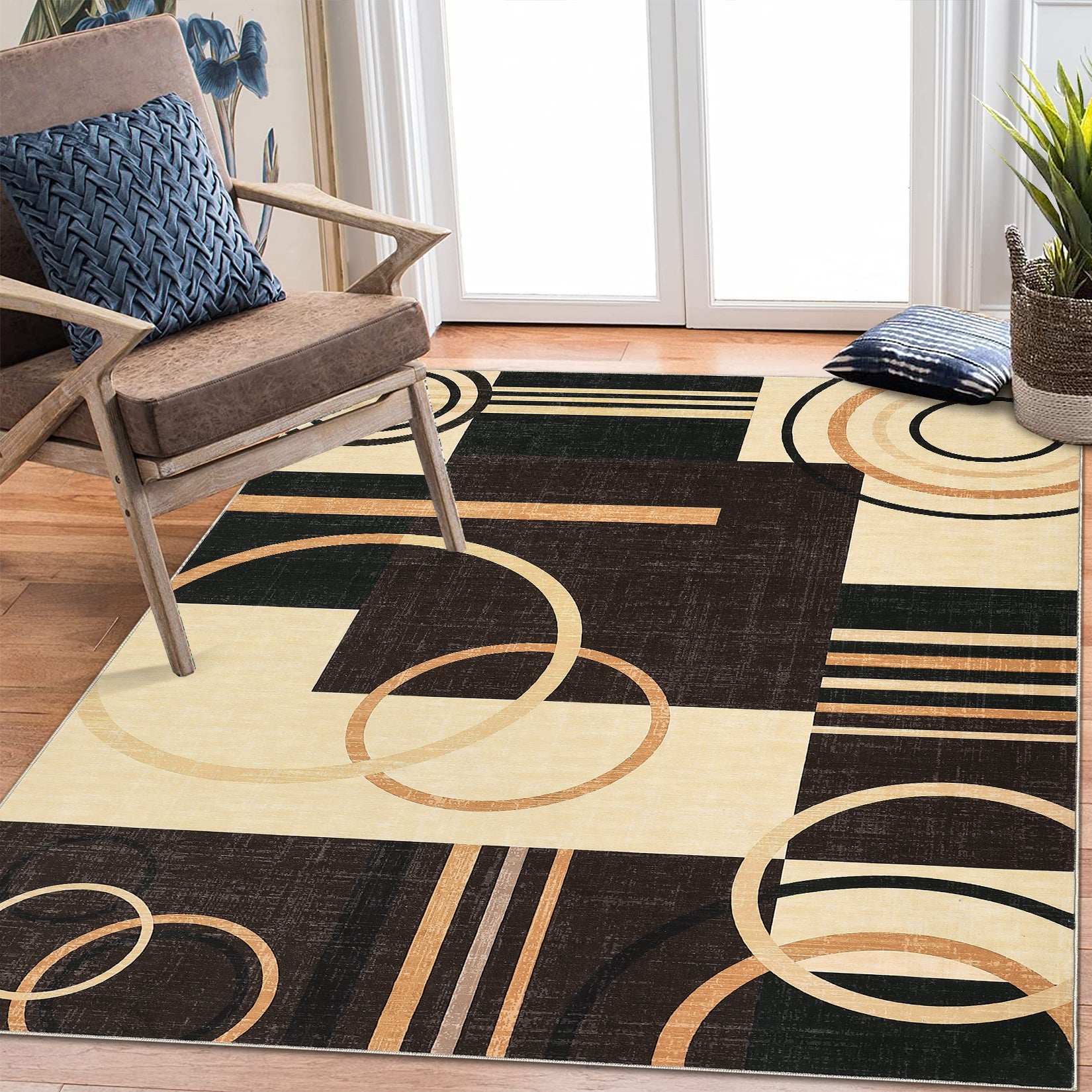 Garvee Modern Brown 8x10 Machine Washable Large Area Rug, Geometric Rug Non Slip Soft Rug Living Room Rug Accent Throw Rugs for Dining Room