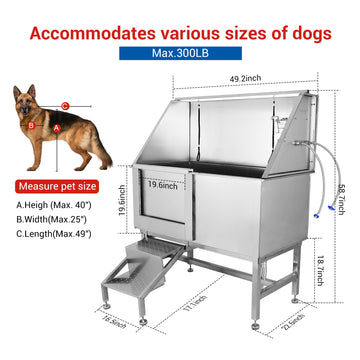 Garvee 50 Inch Stainless Steel Large Dog Grooming Tub Wash Station