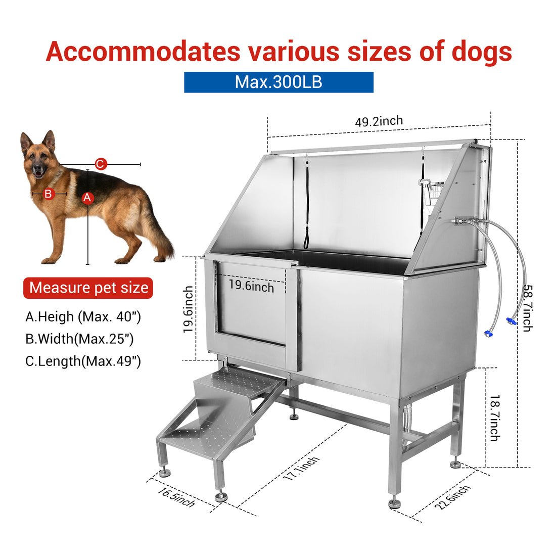 Garvee 50 Inch Stainless Steel Large Dog Grooming Tub Wash Station