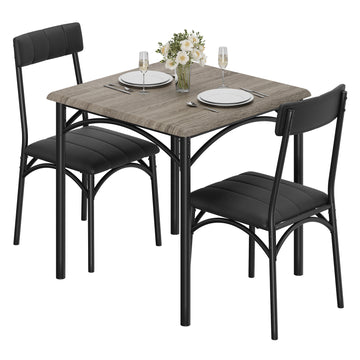 Garvee Dining Table Set for 2, Kitchen Table and Chairs for 2 with Upholstered Chairs, 3 Piece Dining Room Table Set, Square Kitchen Table Set for Small Space, Apartment, Studio, Gray
